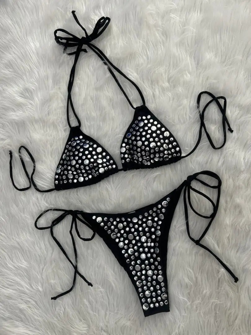 DEKA Luxury Black Diamond Bikini Women Sexy Rhinestone Push Up Mini Swimsuit Brazilian Beach Bathing Suit Thong Swimwear Biquini