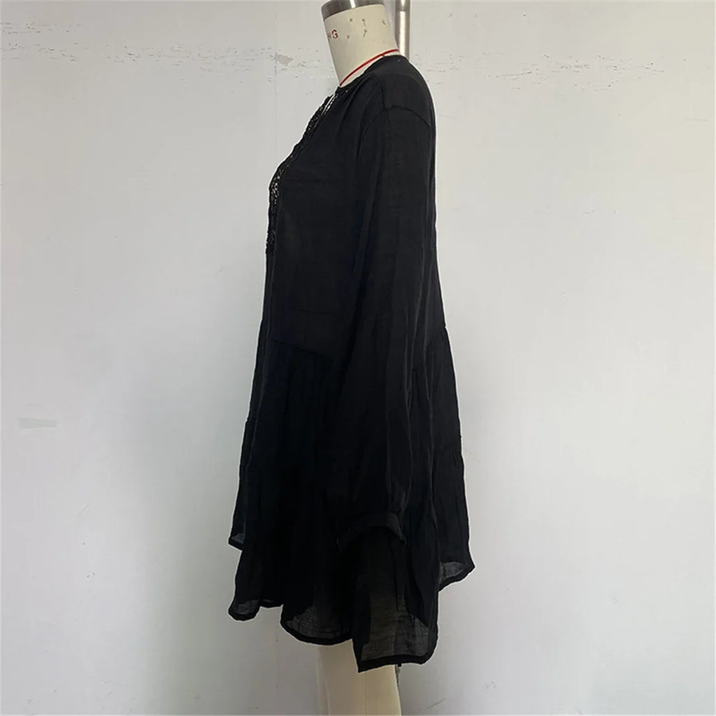 2025 Long Sleeve Hollow Out Crochet Knitted Tunic Beach Cover Up Cover-ups Beach Dress Beach Wear Beachwear Female Women K6674