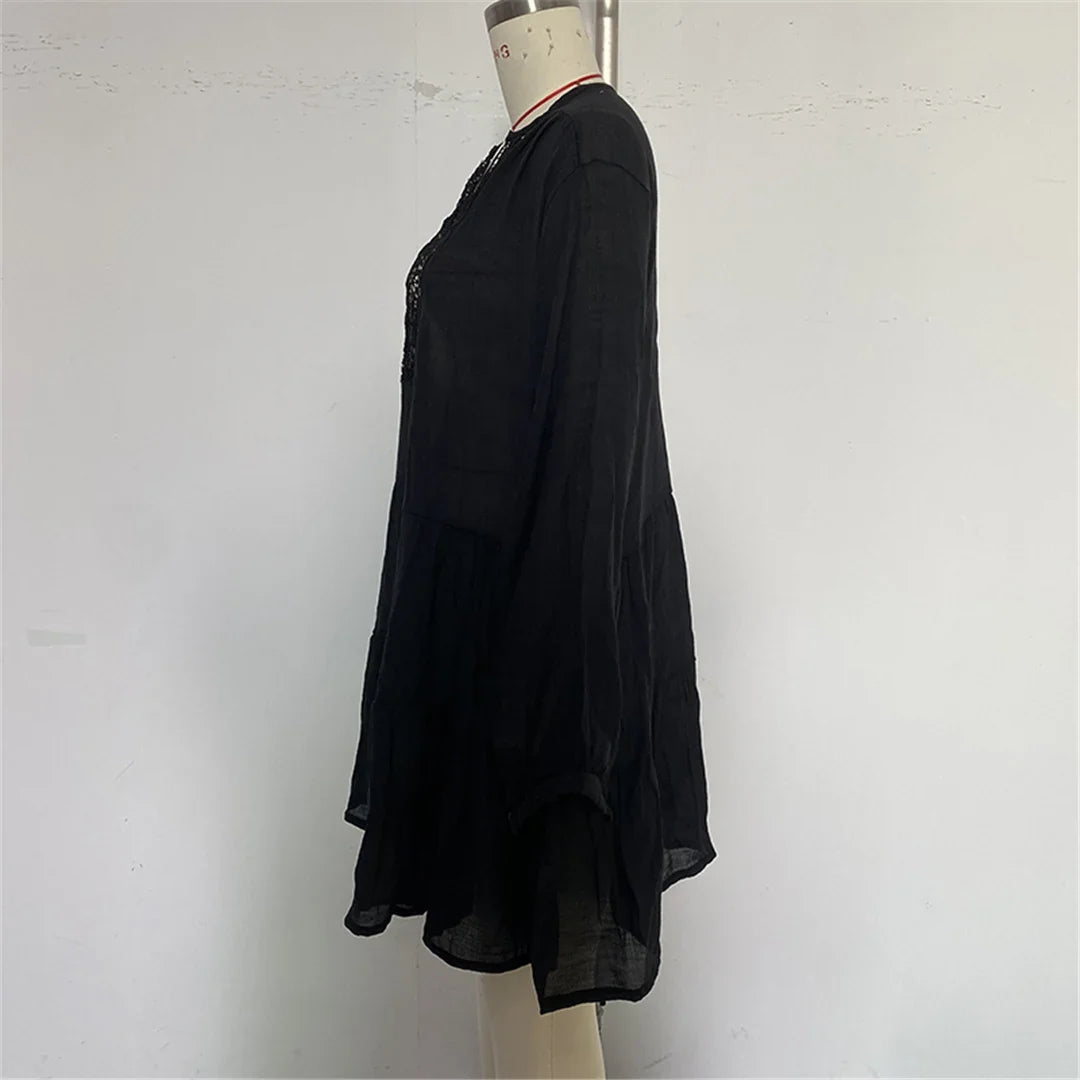 2025 Long Sleeve Hollow Out Crochet Knitted Tunic Beach Cover Up Cover-ups Beach Dress Beach Wear Beachwear Female Women K6674