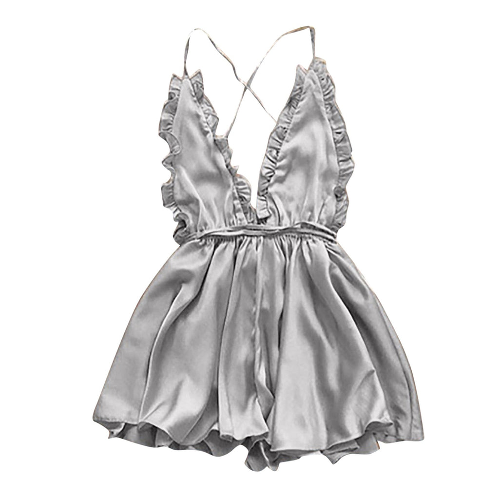 Sexy Lingerie Women's Sexy Dress With Wooden Ear Edge Deep V Neck Neck Tie Backless Sexy Lingerie Set 3x