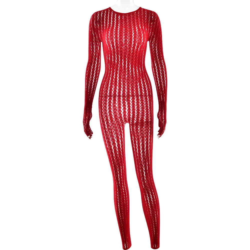 FDYOUI Sexy See-through Bodysuit Women's Long Sleeve Night Club Overalls Black Streetwear Lady Chic One Piece Party Jumpsuits