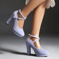 2026 Plus Size 43 Elegant Pink Cross-strap Pumps Office Lady Classic Black High Heels Shoes Women Purple Platform Party Shoes