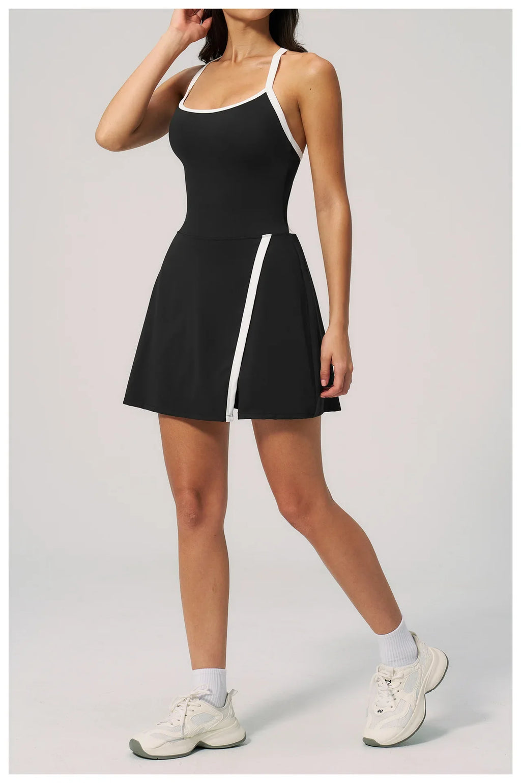 Naked Women's Tennis Dresses for Women Breathable Back Hollowed Out Sleeveless Mini Dress Built in Shorts Tight Sports Skirt