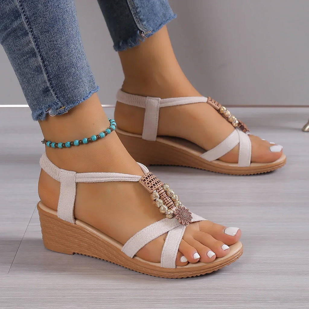 Wedge Sandals for Women Summer Comfortable Non Slip Beach Shoes Woman PU Leather Platform Roman Sandalias Mujer