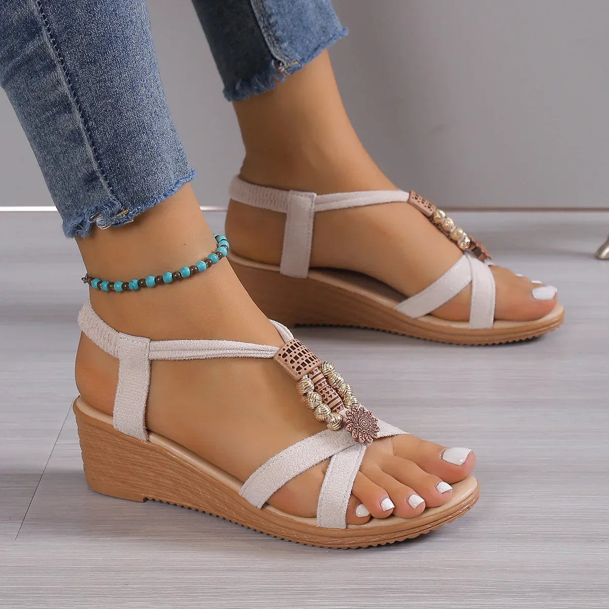 Wedge Sandals for Women Summer Comfortable Non Slip Beach Shoes Woman PU Leather Platform Roman Sandalias Mujer