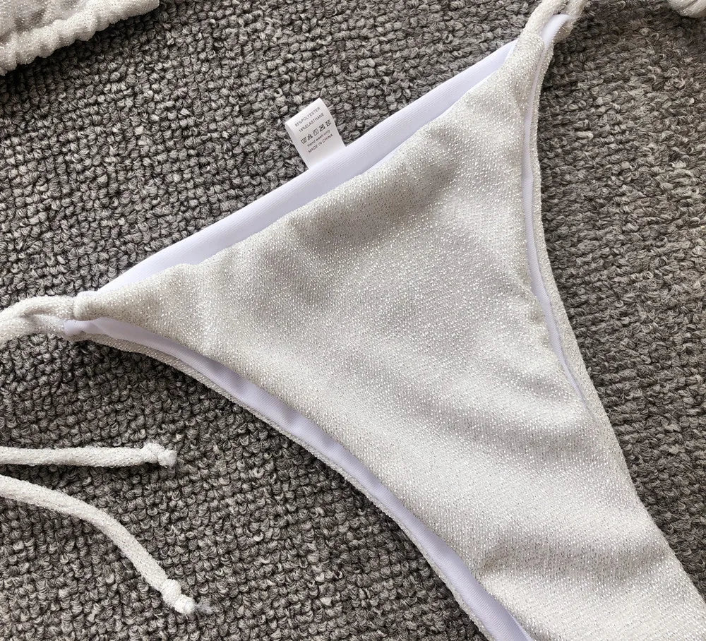 2 Colors Sexy Bikini Women Swimwear Swimsuit Solid Shining Fabric Triangle Halter Bikinis Set Bathing Suit Beach Bikini Female
