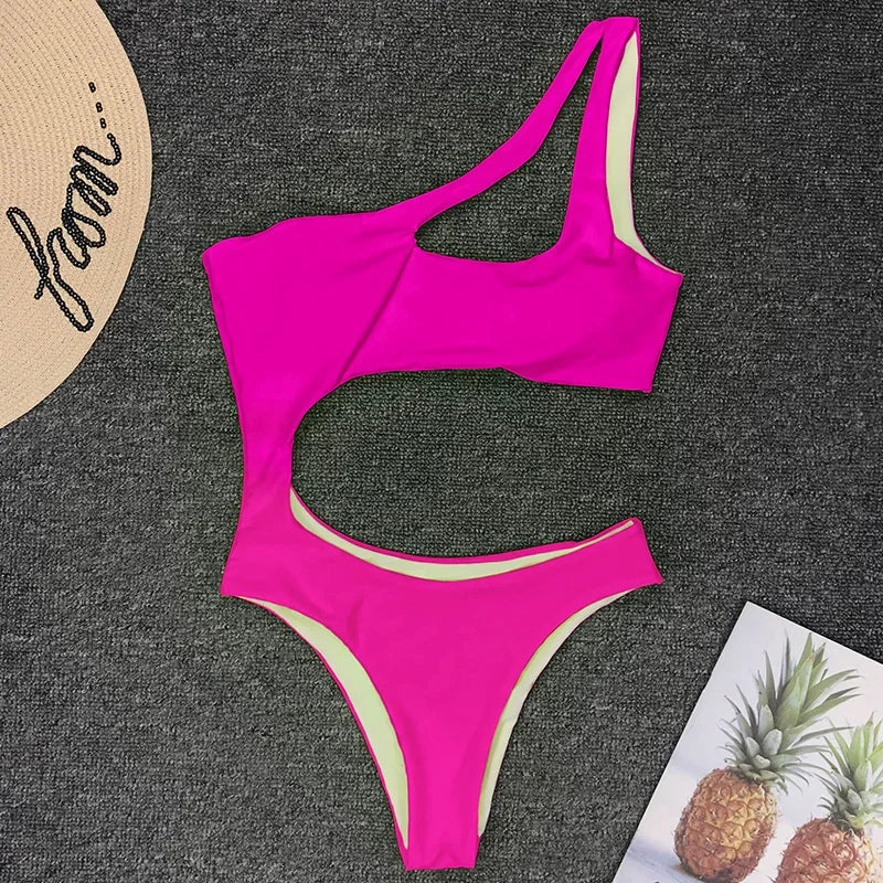 2026 Asymmetric One Shoulder Women Swimwear One Piece Swimsuit Female Monokini Bather High Cut Out Bathing Suit Swim Bodysuit