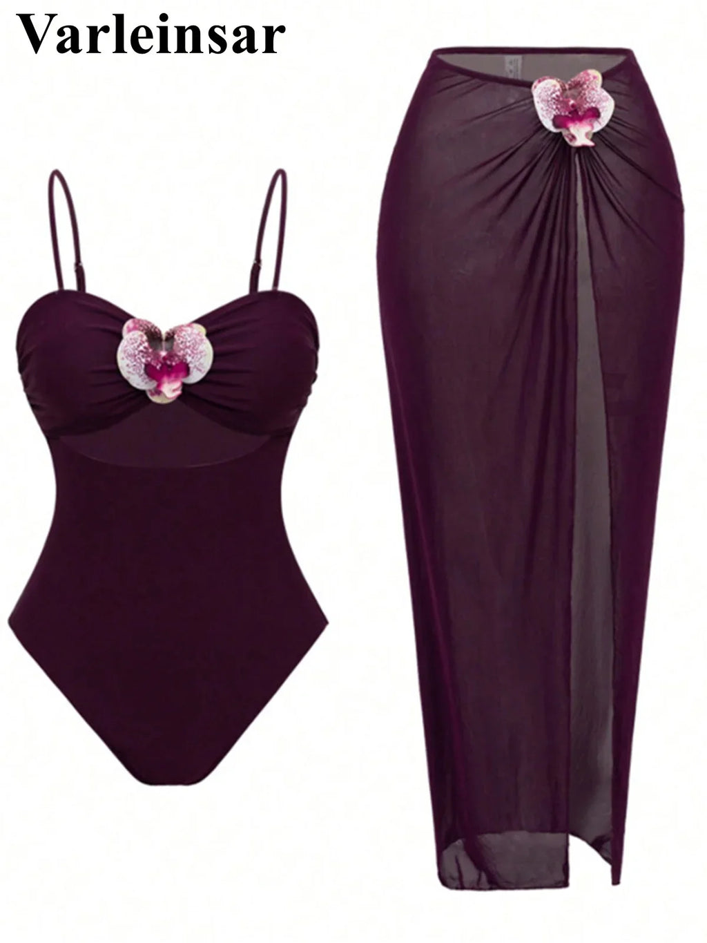 S - XL New 3D Flowers With Skirt One Piece Swimsuit Women Swimwear Female High Cut Leg Monokini Bather Bathing Suit Swim V8018