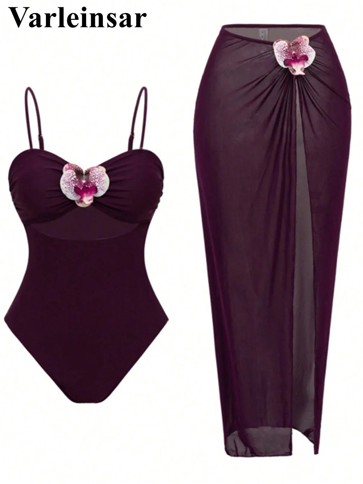 S - XL New 3D Flowers With Skirt One Piece Swimsuit Women Swimwear Female High Cut Leg Monokini Bather Bathing Suit Swim V8018