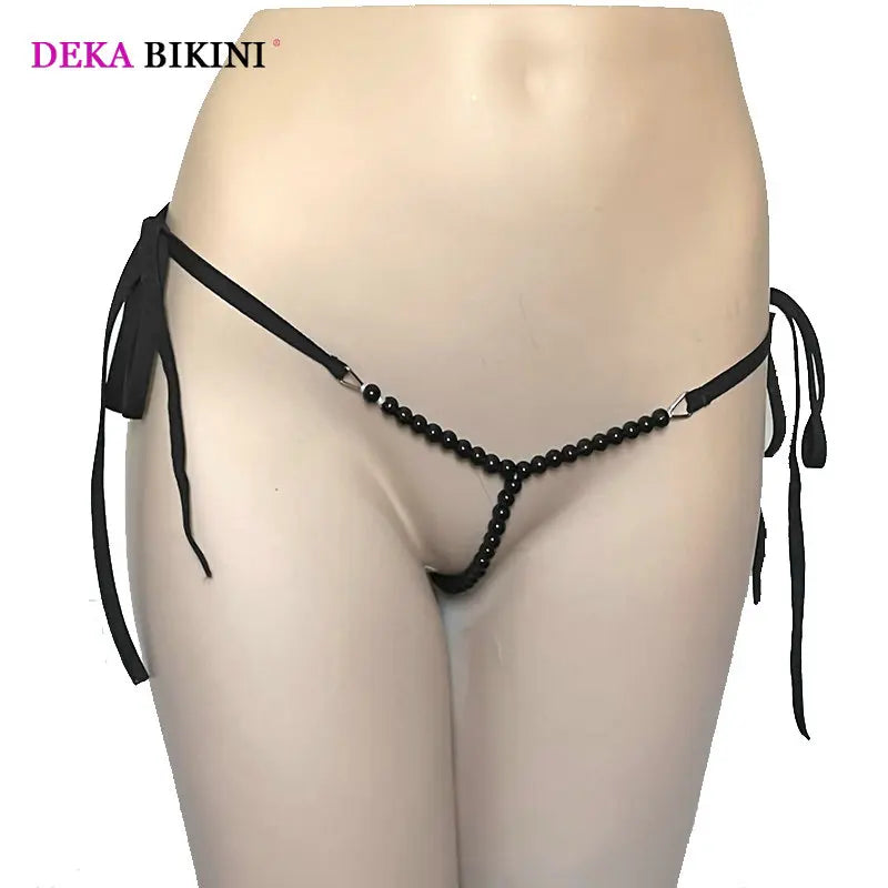 DEKA Women's Panties Swimming Open Crotchless Pearl Mini Micro Bikini Thongs G-Strings Swimsuit Briefs Exotic Lingerie Underwar