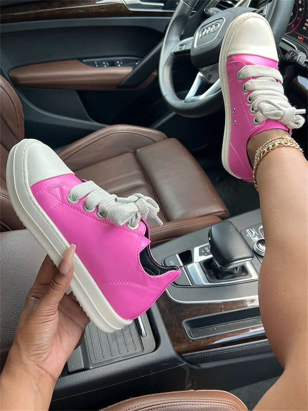 2025 Big Size 44 Women's Platform Skate Shoes Fashion Summer Black Pink Red Lace-up Men Sporty Vulcanize Casual Flat Shoes