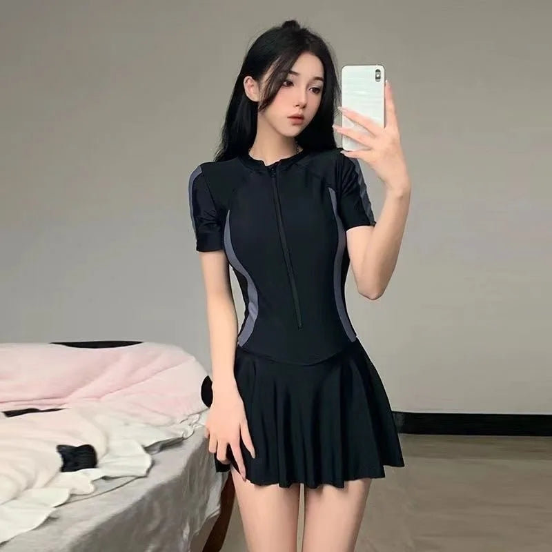 Female One-piece Conservative Student Dress Slimming Ins Sporty Super Fairy Hot Spring Swimsuit