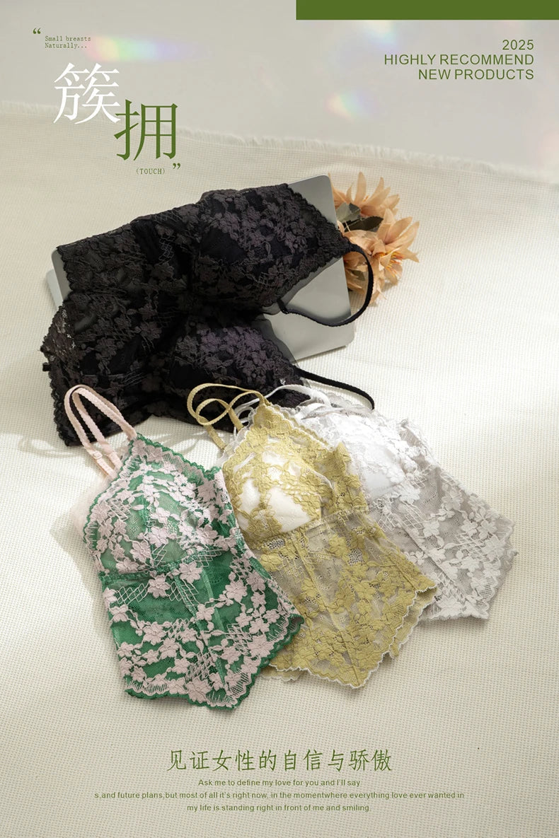 Summer French Lace Halter Bra Set Pure Sensual Beachwear Lightweight Mesh Bralette Backless Wirefree Comfort AU MOYISU Sexy Bra