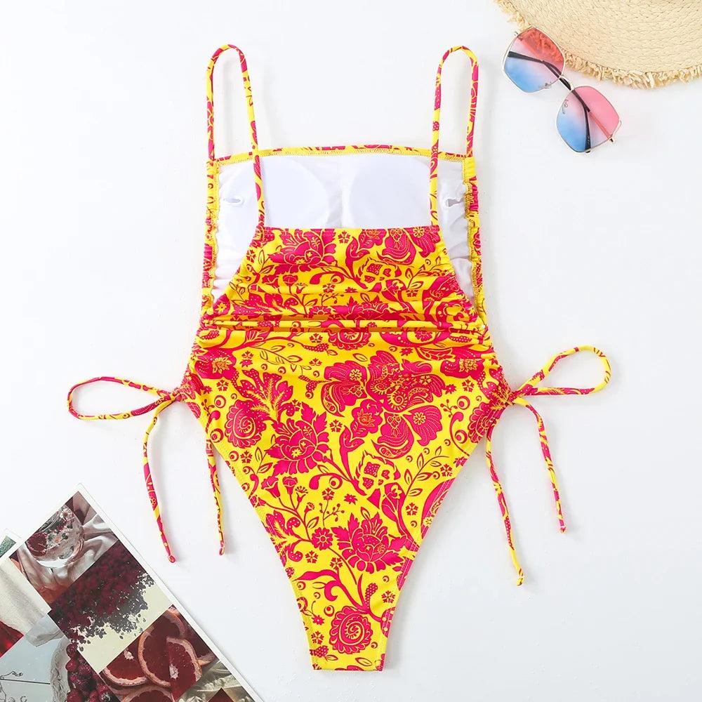 2026 Floral String One Piece Swimsuit Backless Sexy Swimwear Women Bathing Suit Female Swimming Summer Beachwear Bodysuit