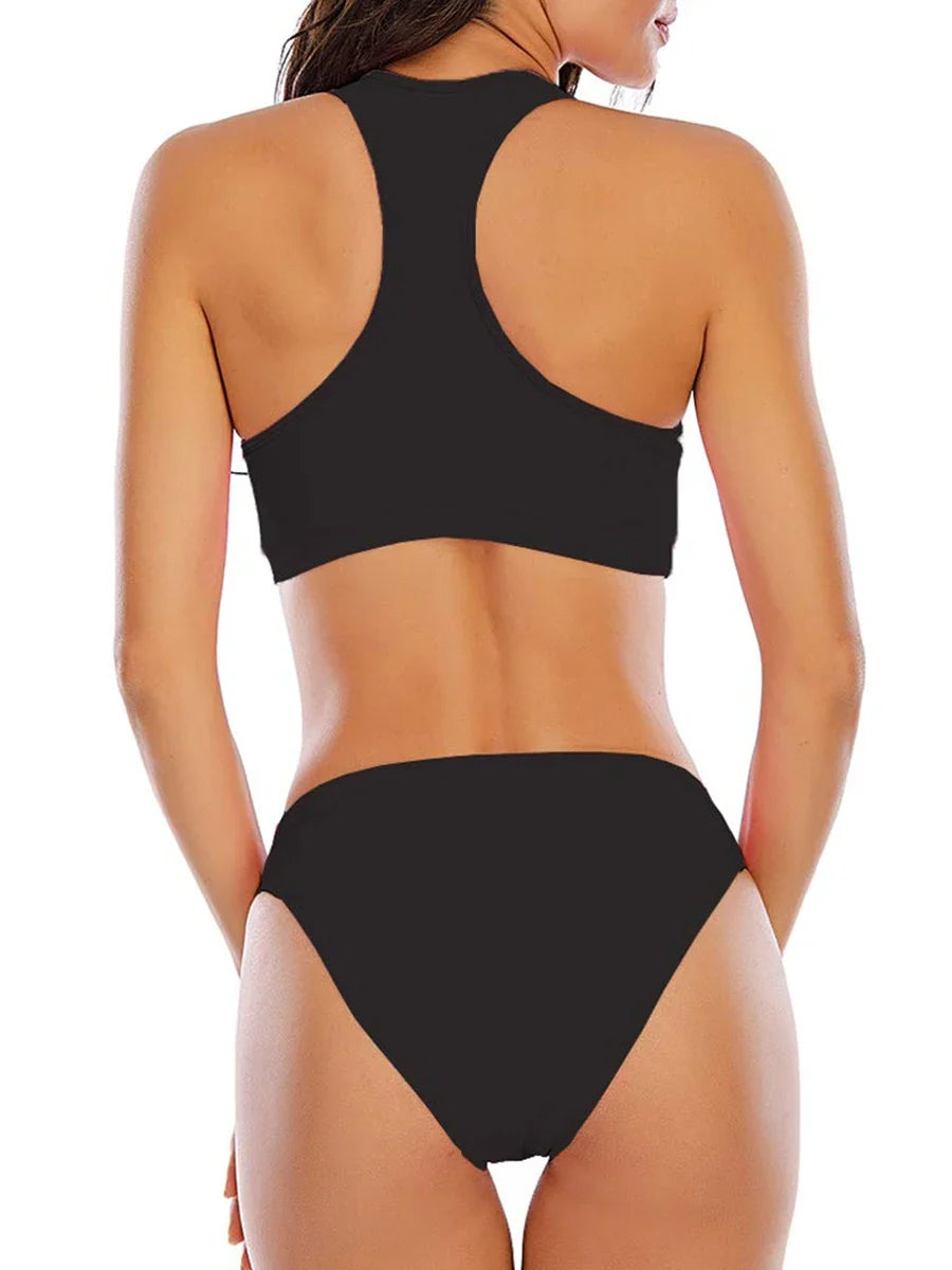 2026 Sporty Bikinis Solid Padded Swimsuit Women Vintage Swimwear Female Bathers Bathing Swimming Swim Suit Beachwear