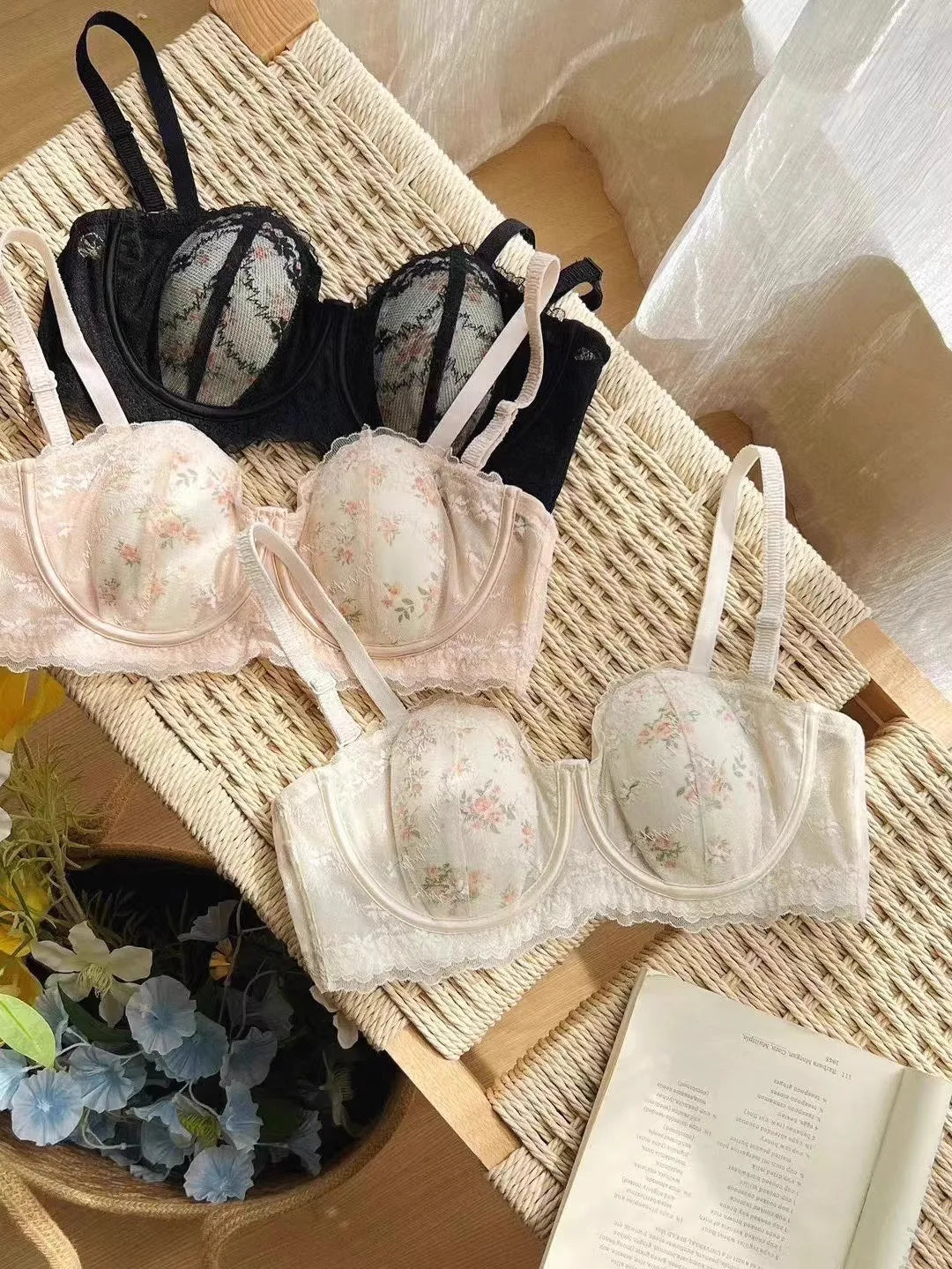 Summer Rabbit Cup Bralette Large Bust Light Support Thin Lace Beachwear Pure Comfort Wirefree Anti-Sagging Bra AU S-XL MOYISU