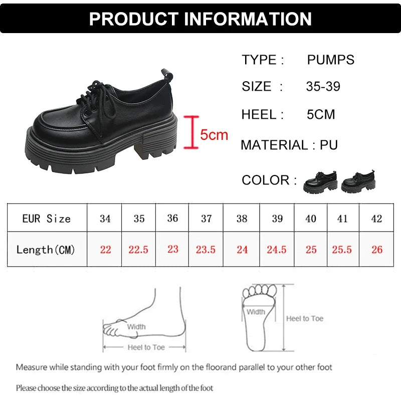 Retro Pu Leather Platform Oxford Shoes Women Japanese Style Thick Sole Black Student Shoes Woman Lace Up Thick Heel Pumps Female
