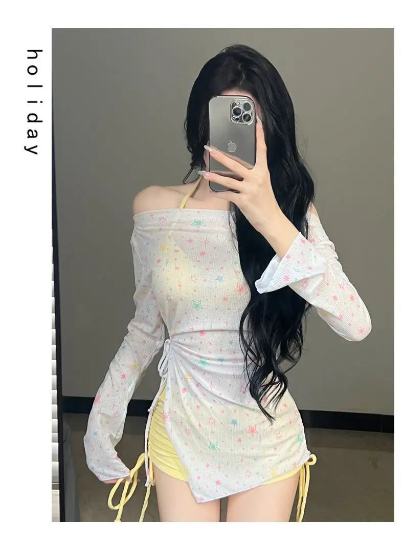 New Swimsuit for Women, Split Long Sleeved Sun Protection, Fresh and Sweet, Pure Desire, Beach Three Piece Swimsuit Set