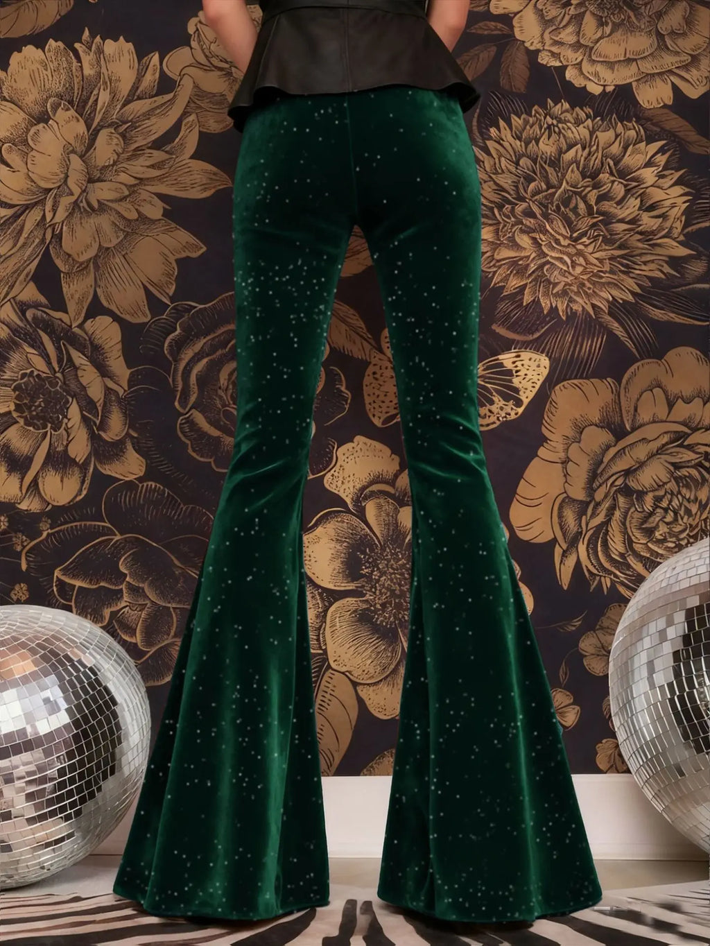 new European and American high-waisted slim shiny silver drape gold velvet bell-bottom casual pants