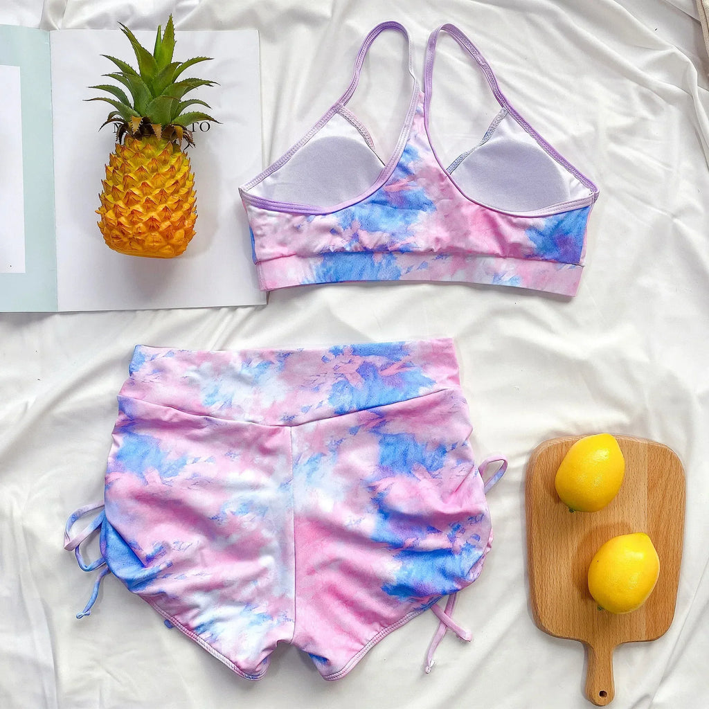 New Two Piece Swimsuit Swimwear Women Print Shirring High Waist Bathing Suit Beachwear High Quality Banadores Bikini 2026 Mujer