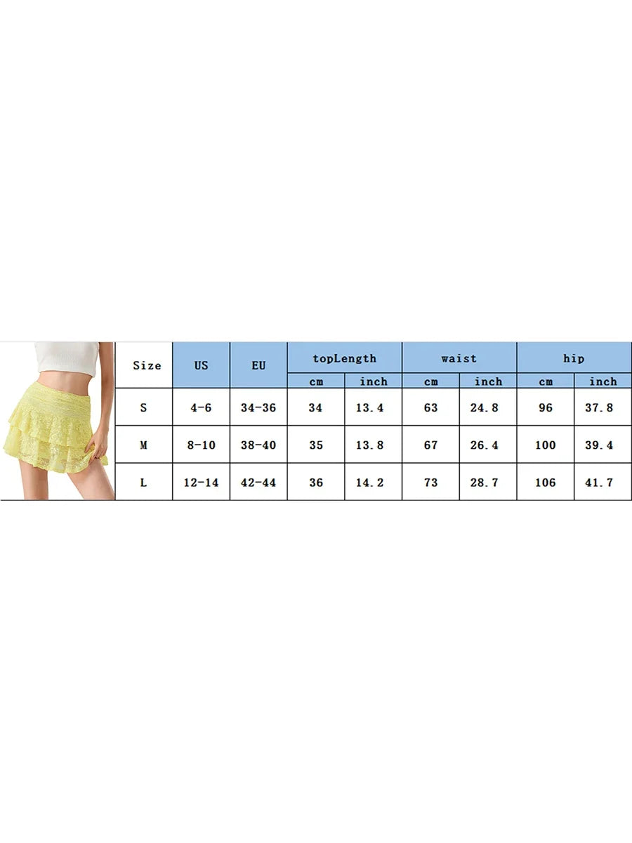 Womens Mini Skirt Lace Flower Low Waist A-Line Layered Ruffled Skirt for Daily Party Club