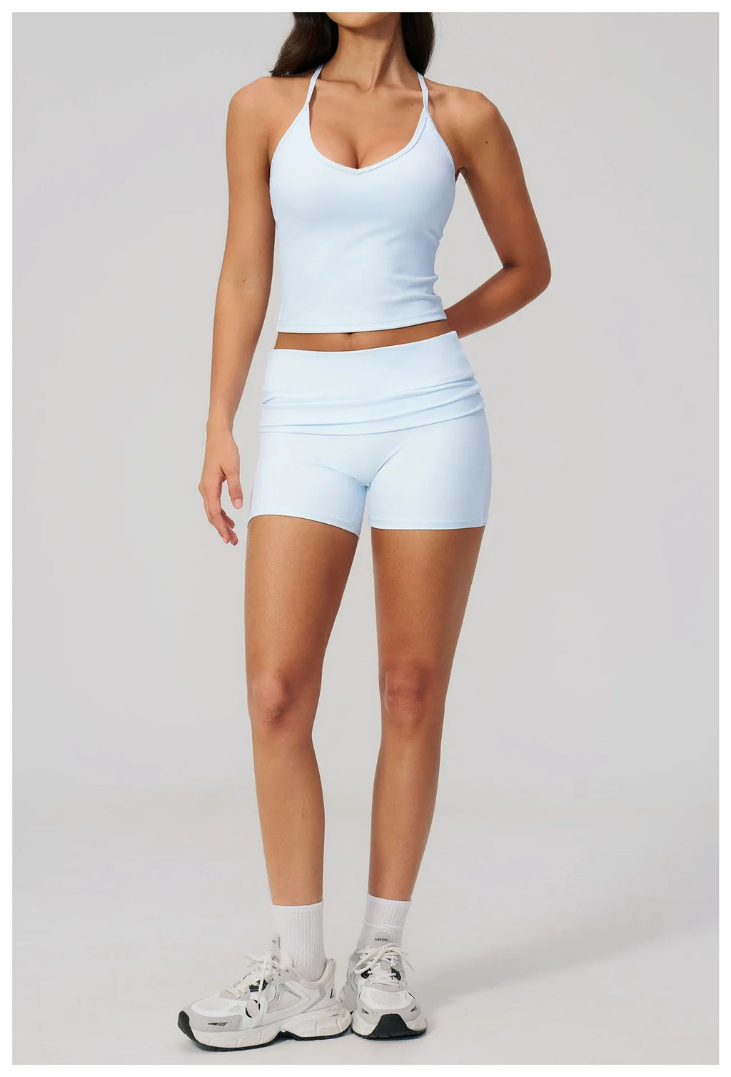 Summer 2Pcs Yoga Sets Women Camisole Slimming Sports Tank Top Pleate High Waist Shorts Fitness Suit Gym Running Excersize Wear