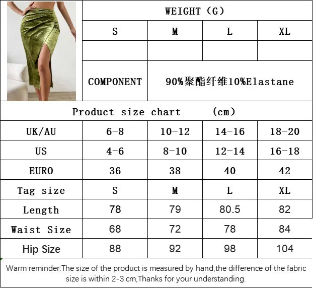 Elegant Split Velvet Skirt Commute Green A-line Mid-Calf Skirt for Lady Women's Autumn Winter Outfit Night Out Streetwear