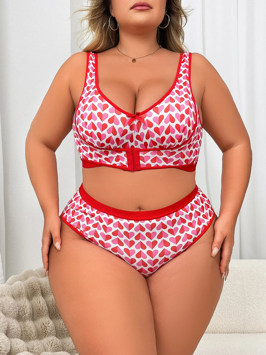 Fashion Heart Print Sexy Lingerie Set, Wireless Side Support Bra, Wing Smoothing Shaping Bra New Arrival