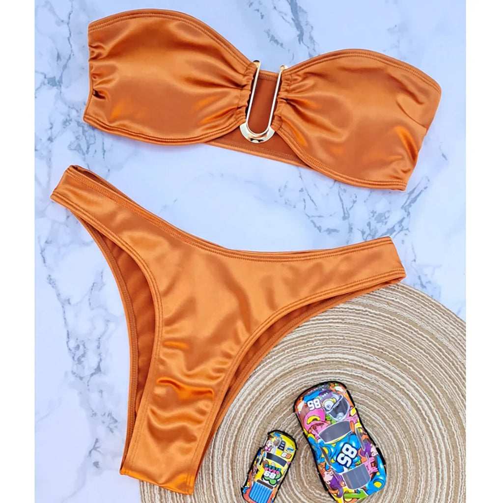 New Sexy Bandeau Strapless Bikini Female Swimsuit Women Swimwear Two-pieces Bikini set Padded Bather Bathing Suit Swim V4647D
