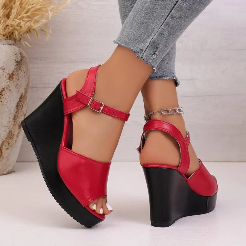 Women Sandals Summer  Peep Toe Ankle Strap High Heels Ladies Wedges Platform SandalsParty