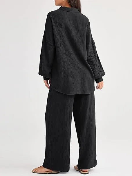 2026 Spring and Summer Casual Suit New Fashion Suit Loose Casual Top Wide Leg Pants Two-piece Set for Women