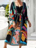 13 Colors Printed With Belt Crochet Knitted Tunic Beach Cover Up Cover-ups Beach Dress Beach Wear Beachwear Female Women K7201