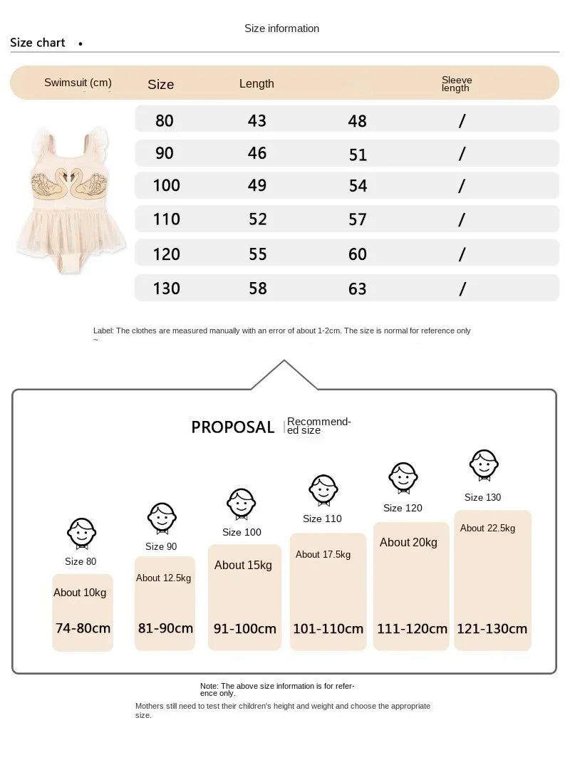 Princess Mesh Swimsuit Baby Girl Swan Cherry Sling Cute Swimming Suit Quick Drying Sun Protection Swim Wear with Cap H8126
