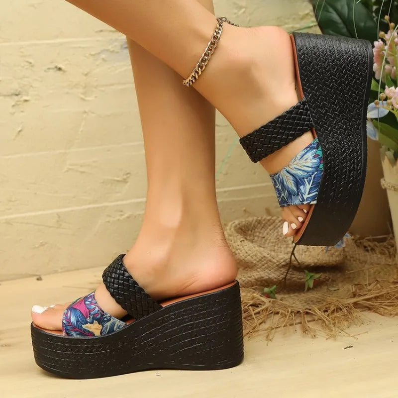 2026Trend Summer High Heel Women Sandals Big Size Open Toe Beach Shoes Fashion Comfortable Wedge Heel Slippers Slides Women