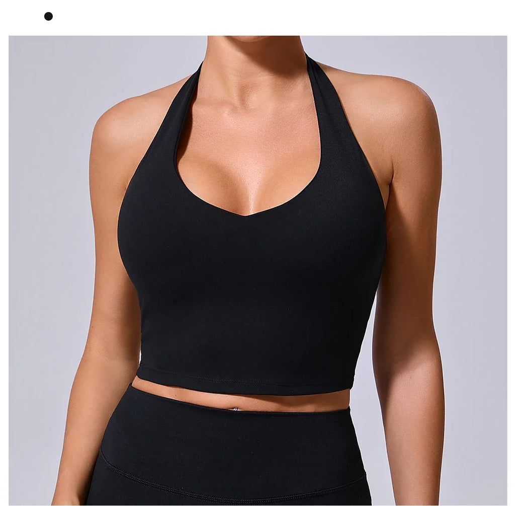 Ladies Sports Bra Sexy Hanging Neck High Support Impact Yoga Underwear Running Fitness Gym Push Up Workout Bra Padded Bralette