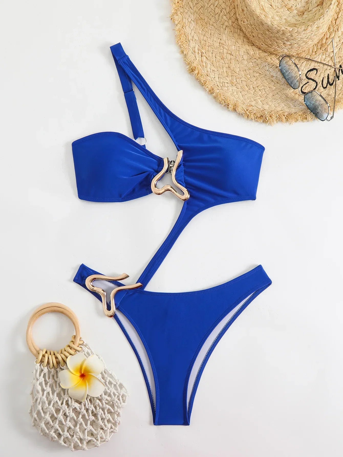 Sexy Black Hollow Out Bikini 2025 Women One Shoulder Metal Designer  Backless Thong One Piece Swimsuit Summer Bathing Suits