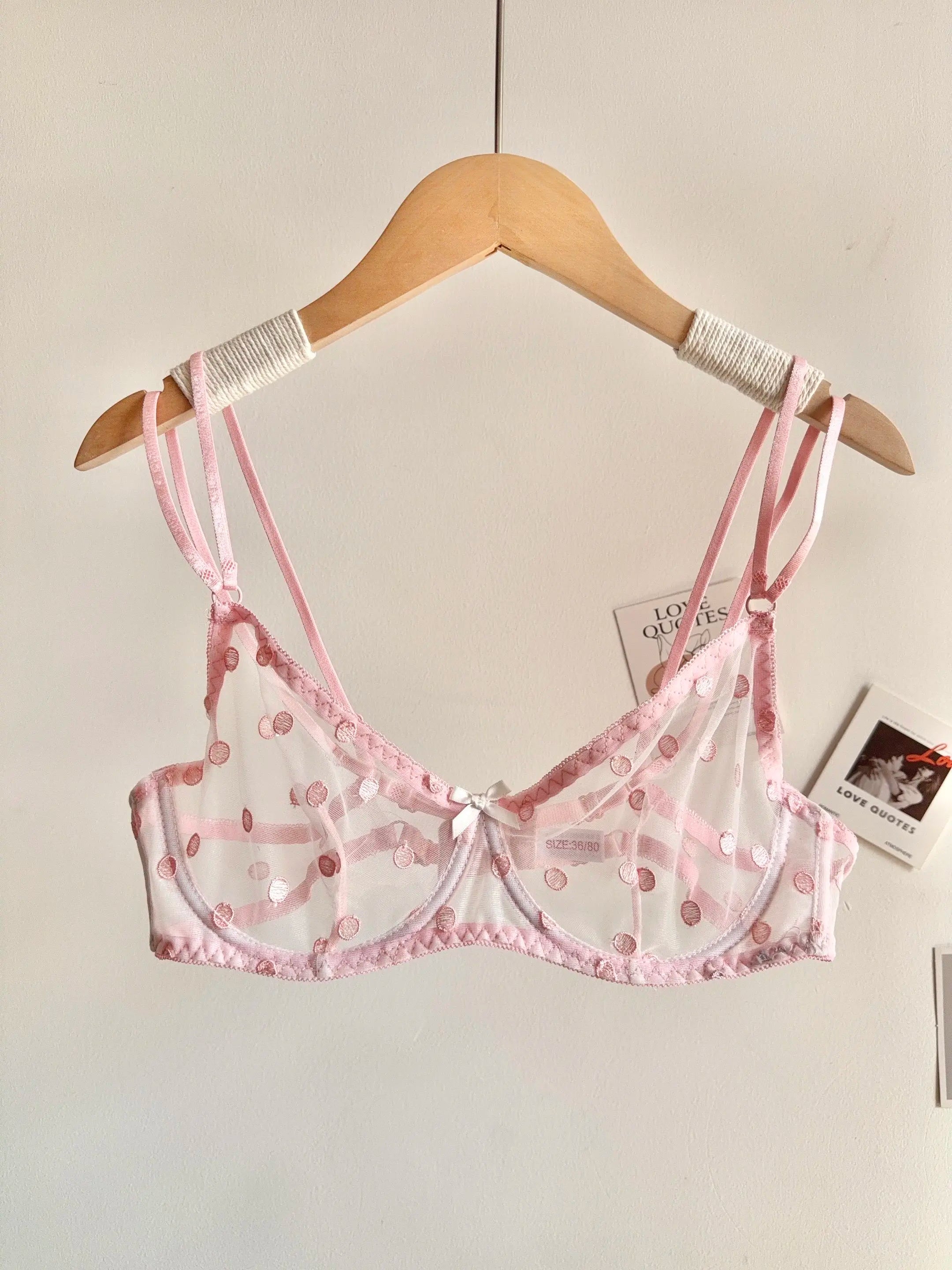 French Style Lace Underwear Set | Sexy Dotted Mesh Bra & Thong for Large Bust, Ultra Thin Slimming Anti Sag Lingerie MOYISU S-XL