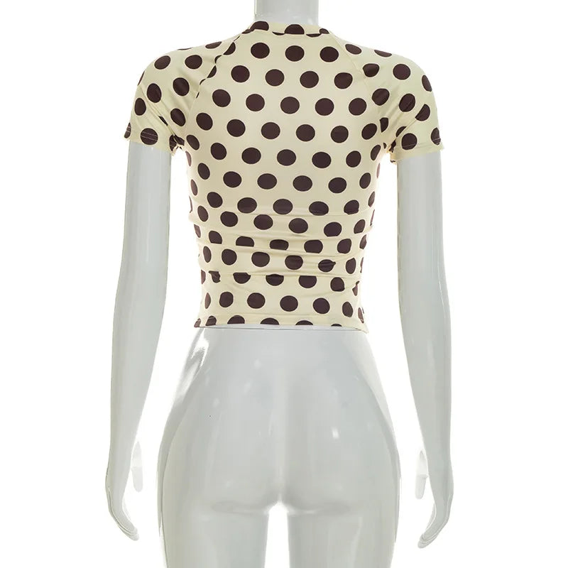 2026 Summer Women's Tops Round Neck Short Sexy Polka Dot T-Shirt Tops