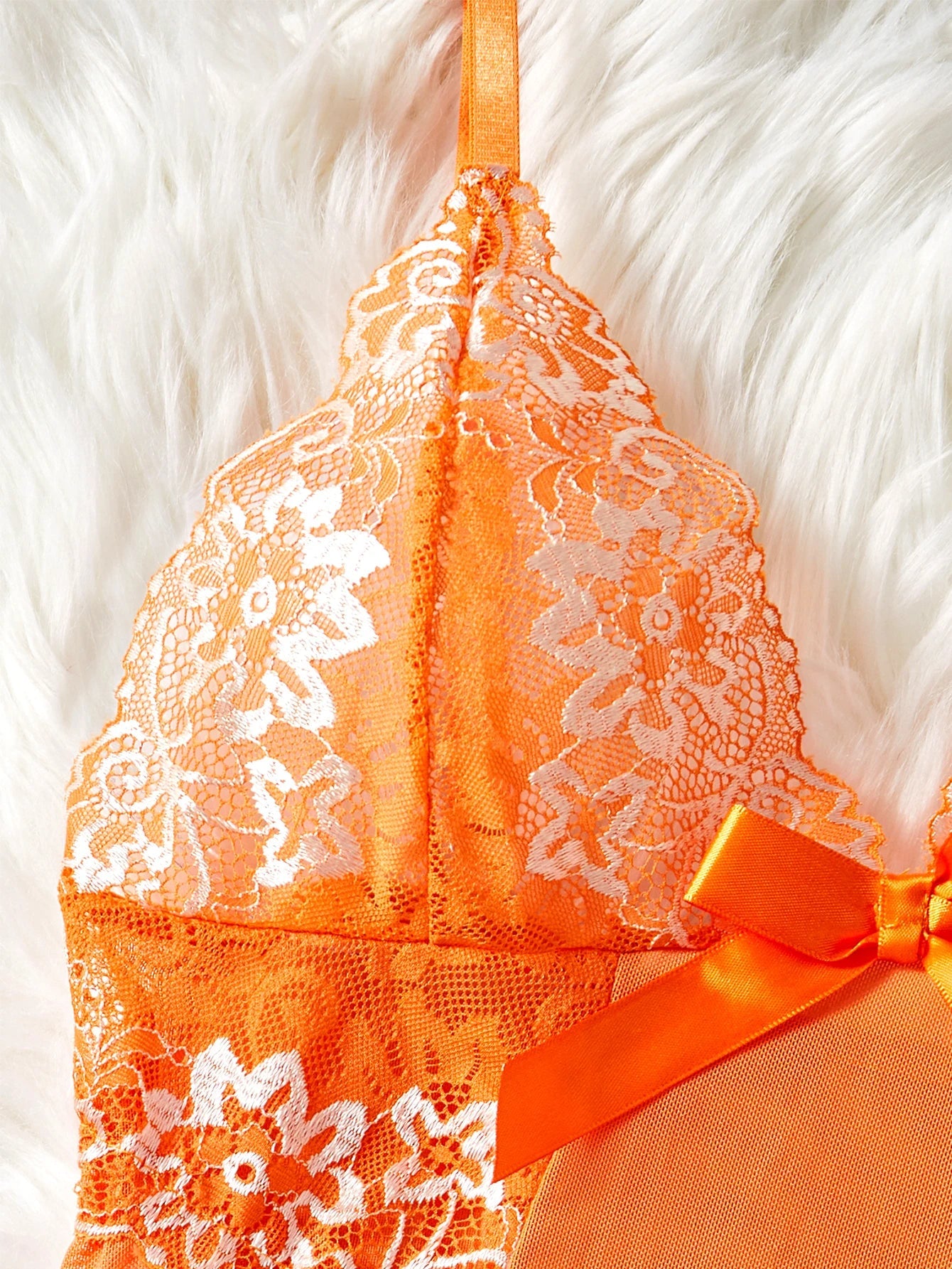 Summer Orange Lace Mesh Contrasting Dress Underwear With Thongs Night Costumes