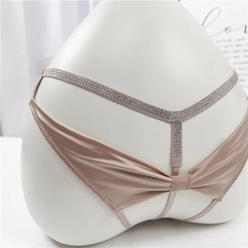 Rhinestones Girls Sexy G String Panties Women Underwear Briefs Hollow Out Thong Transparent Lingerie Intimates