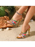 New Style Pointed-toe, Slender and High-heeled Sandals - Show-stopping Multi-color Woven Platform Women's Shoes
