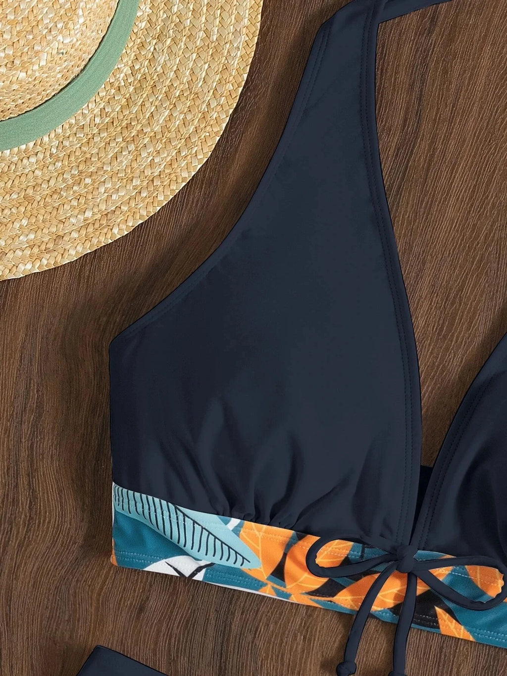 2026 Summer Women's Print Patchwork Swimsuit Sexy Deep V Neck Back Lace-up Swimwear High Waist Shorts Tankini Bathing Suit Beach