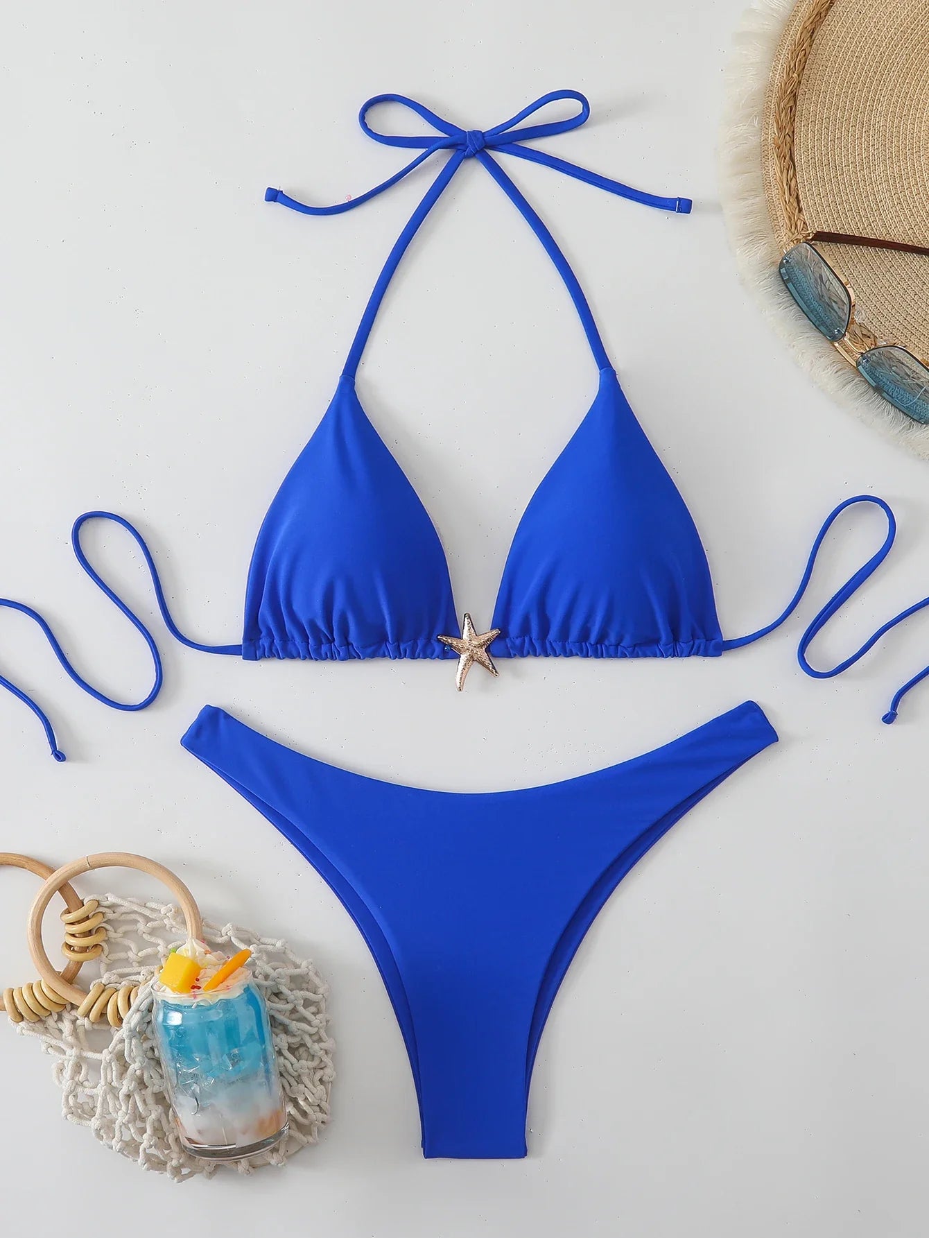 Halter Triangle String Bikinis 2026 Women Sexy Swimsuit Solid Starfish Swimwear Female Bathers Bathing Swimming Swim Suit
