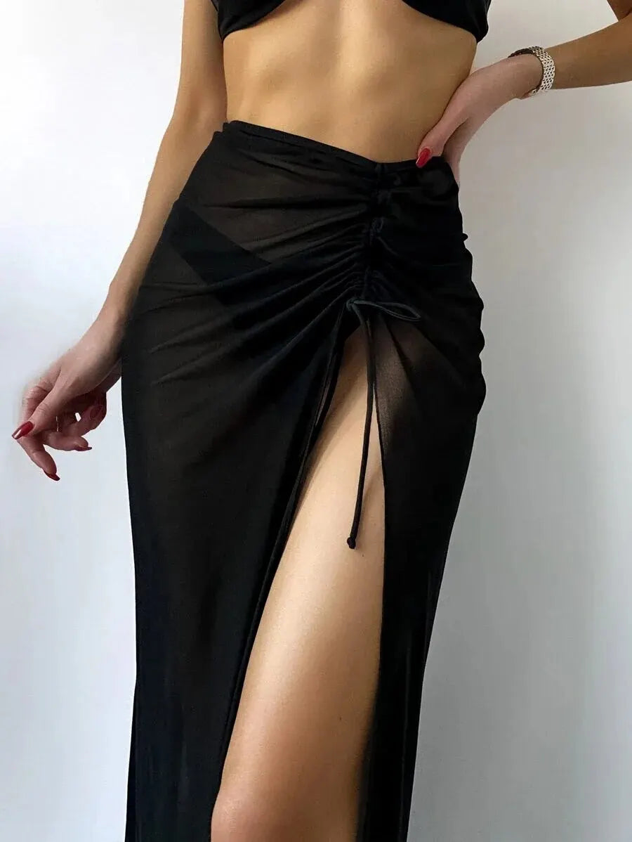 3 Pieces Thong Bikini 2026 Women With Dress Black Swimwear Female Halter Swimsuit Beach Wear Bathing Swimming Suit Summer