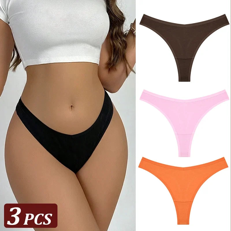 3PCS Seamless Thong Cotton Women Thin Strap Low Waist High Flexibility Panties Sexy Underwear Ladies Briefs T-back Soft Women