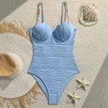 Vintage Blue Wave One Piece Swimwear Women 2026 Beading Strap Push Up Underwire Tummy Control Bathing Suit One Piece Swimsuit