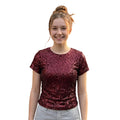 Women's Summer Solid Color Basic T Shirts Stylish Sequin Short Sleeve Round Neck Crop Tops for Casual Daily Wear