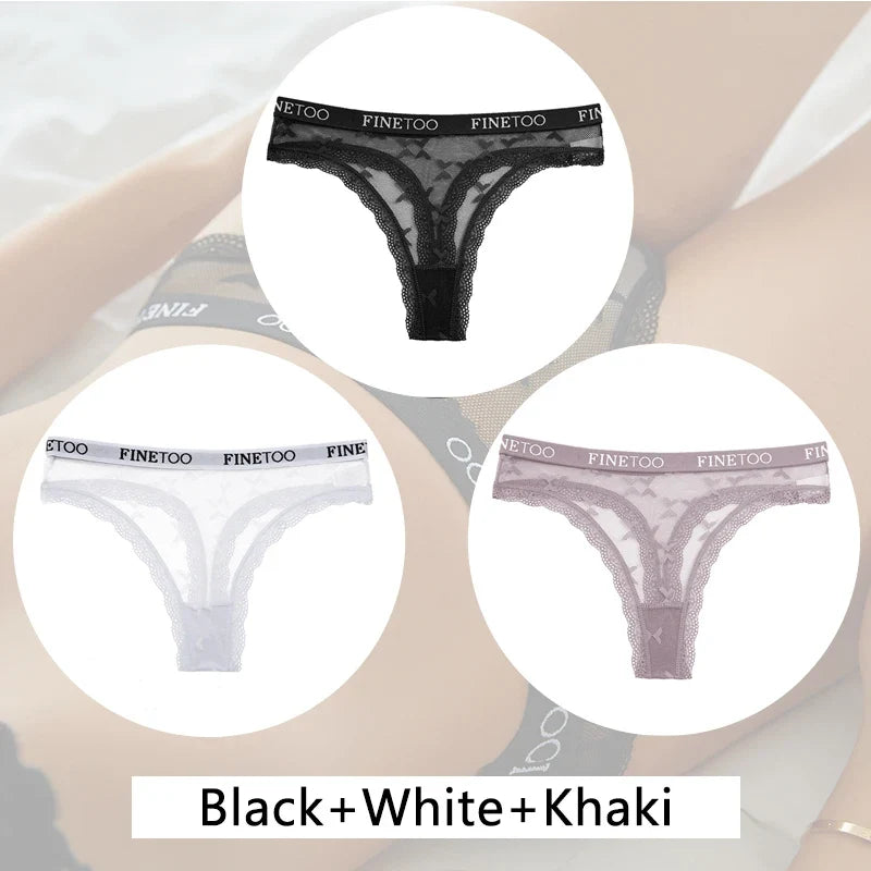 New 3Pcs Lace Thongs Women Floral G-string Underwear Trendy Letter T-Back Underpants Sexy Low Waist Bikini Panties Ladies Panty