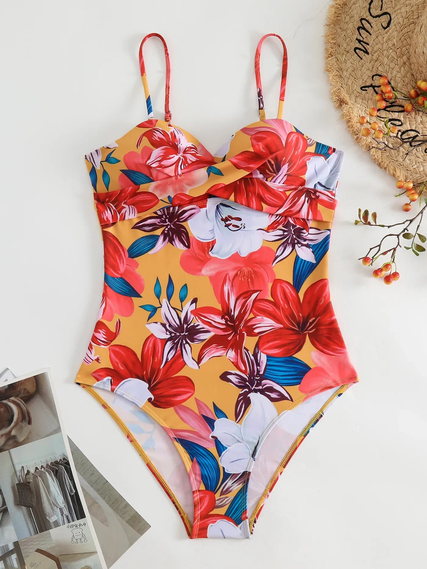 Vintage Flroal Print Swimsuit 2026 Women Padded Pleate Tummy Control One Piece Swimwear Cut Out Beach Bathing Swimming Suits