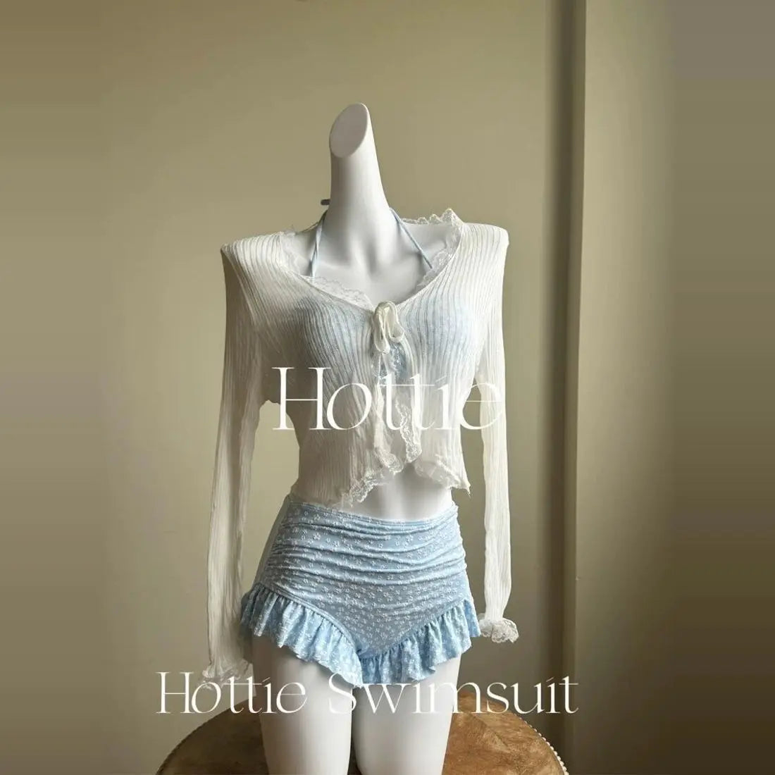 Girls' pure lust style summer bikini three-piece knitted sweater holiday split swimsuit for women